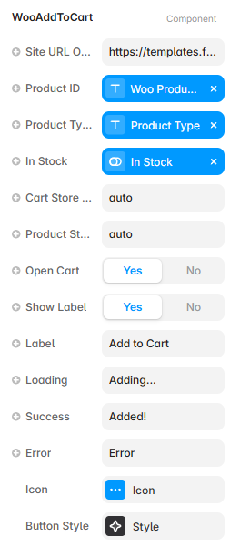 Framer property controls for the Add To Cart component