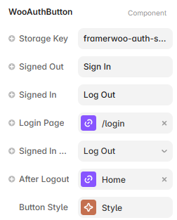 Framer property controls for the Auth Button component
