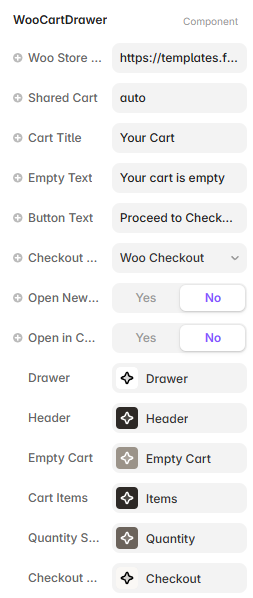 Framer property controls for the Cart Drawer component