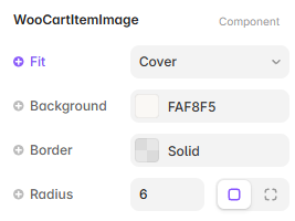 Framer property controls for the Cart Item Image component