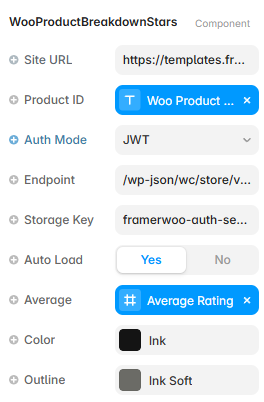 Framer property controls for the Product Breakdown Stars component