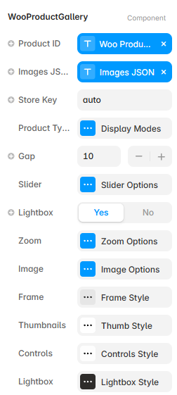 Framer property controls for the Product Gallery component