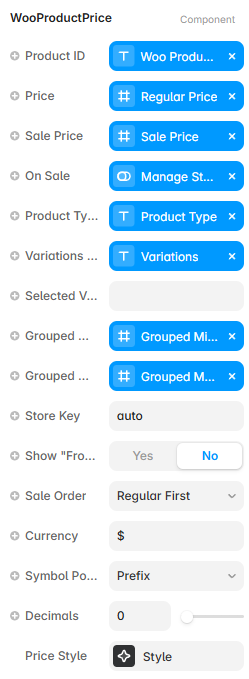 Framer property controls for the Product Price component