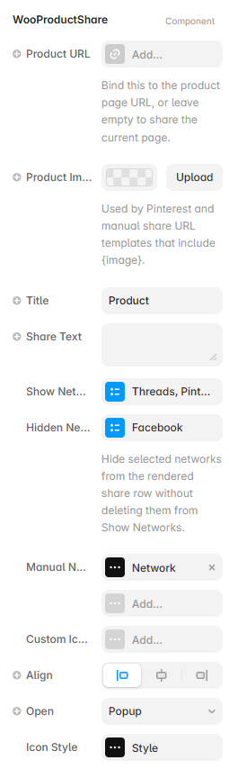 Framer property controls for the Product Share component