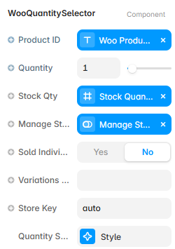 Framer property controls for the Quantity Selector component