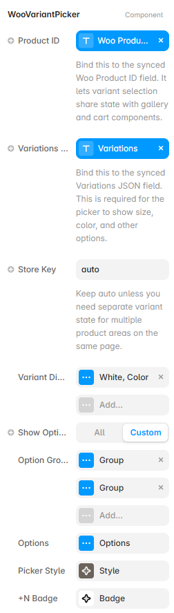 Framer property controls for the Variant Picker component