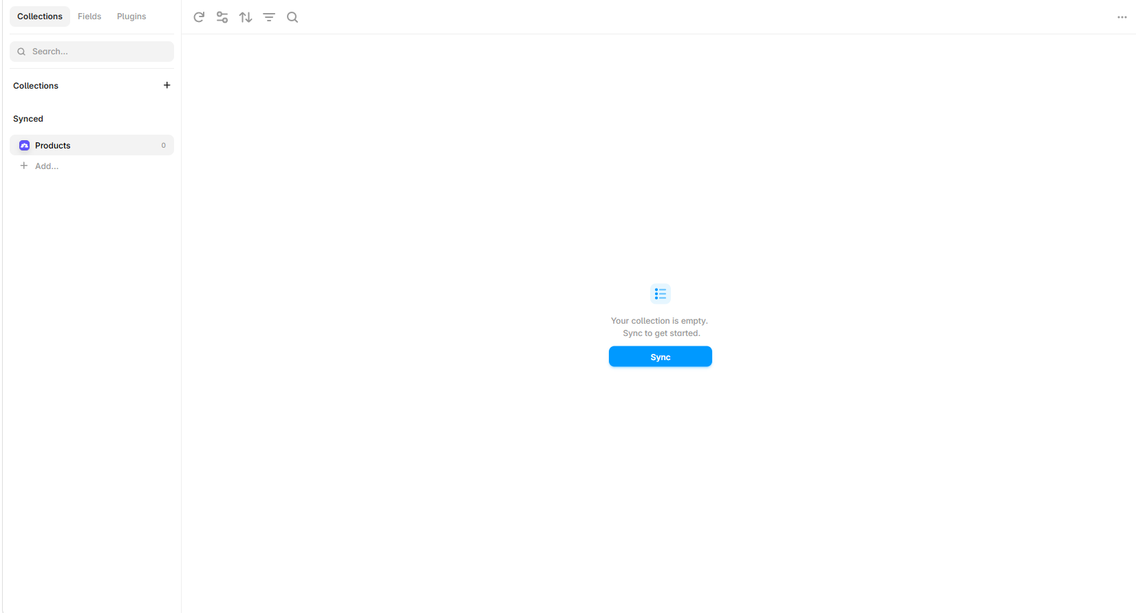 Empty Products collection in Framer CMS with a Sync action