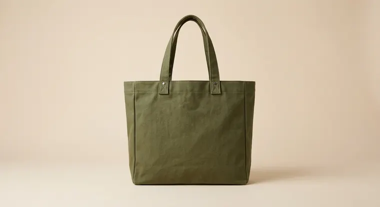 Olive canvas tote, studio shot